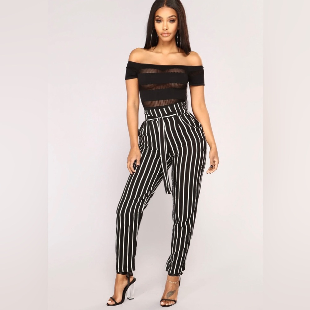Stripe Paper Waist Bag Pants